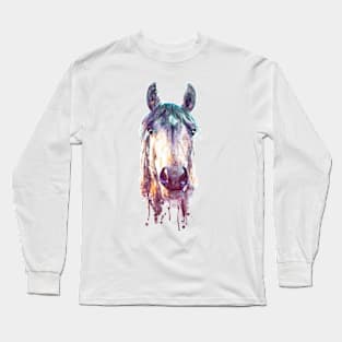 Horse Face Watercolor Front Portrait Long Sleeve T-Shirt